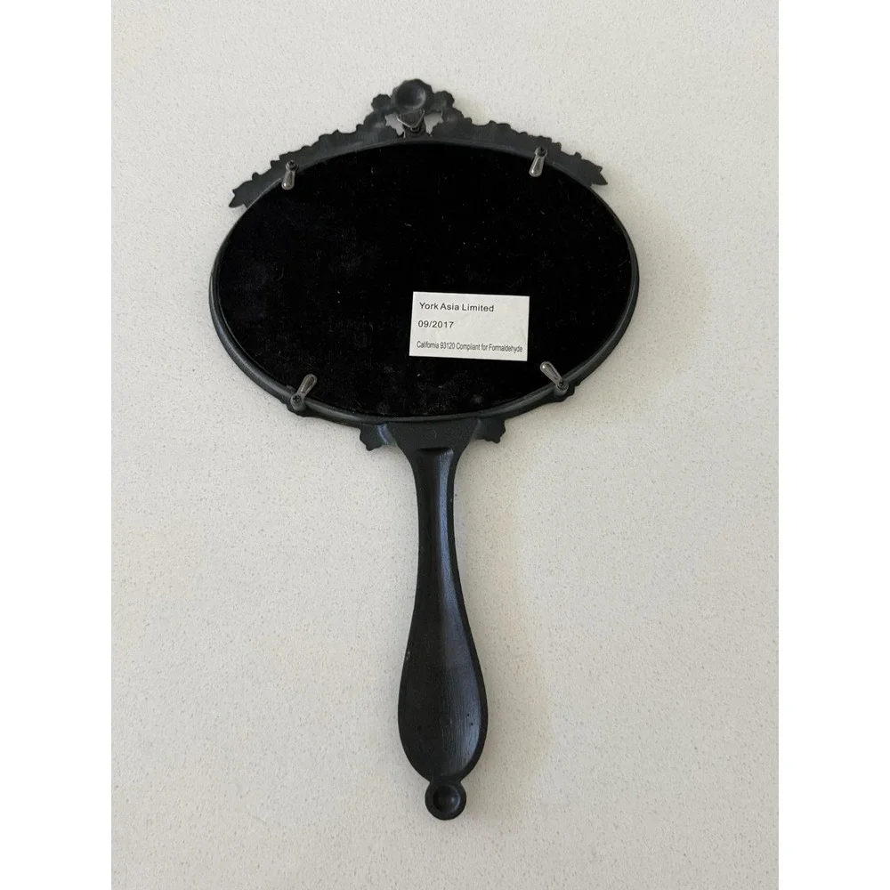 Vtg Teal Ornate Hand Mirror Photo Frame Cast Metal Shabby Cottage core Victorian